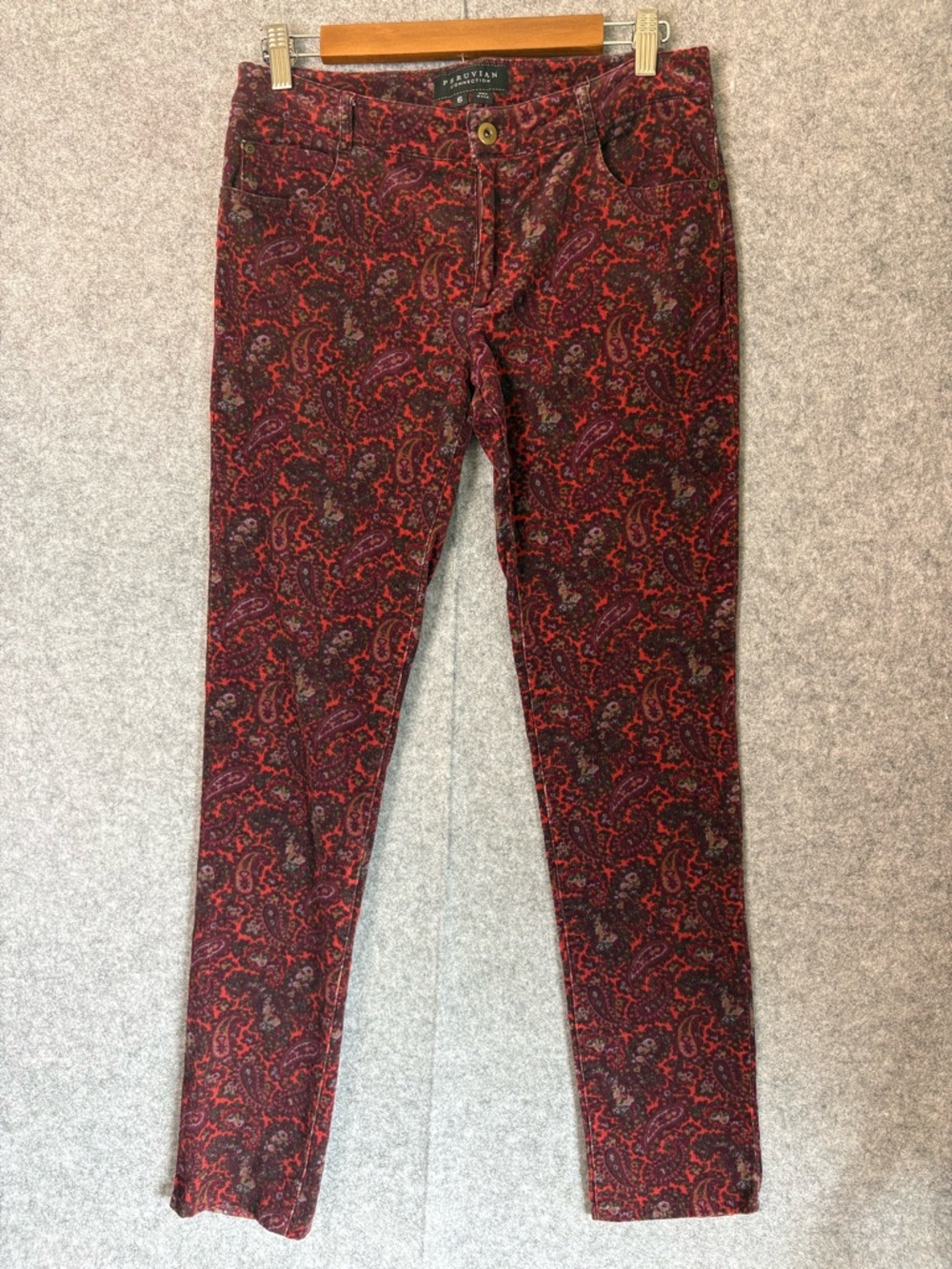 Peruvian Connection Floral Stretch Pants Women’s Sz 6 Rust Red Black
